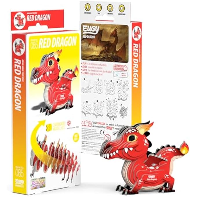 RED DRAGON 3D PUZZLE, 24 PIECE ECO-FRIENDLY EDUCATIONAL TOY PUZZLES FOR BOYS, GIRLS & KIDS AGES 6+ - Image 2
